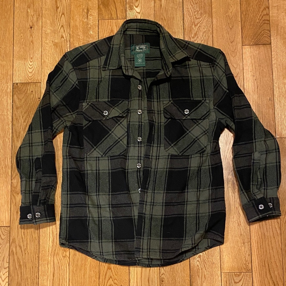 Vintage Green and Black Plaid Men's Shirt